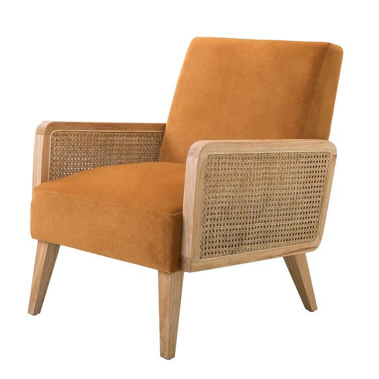 Upholstered Accent Chair with Rattan Arms