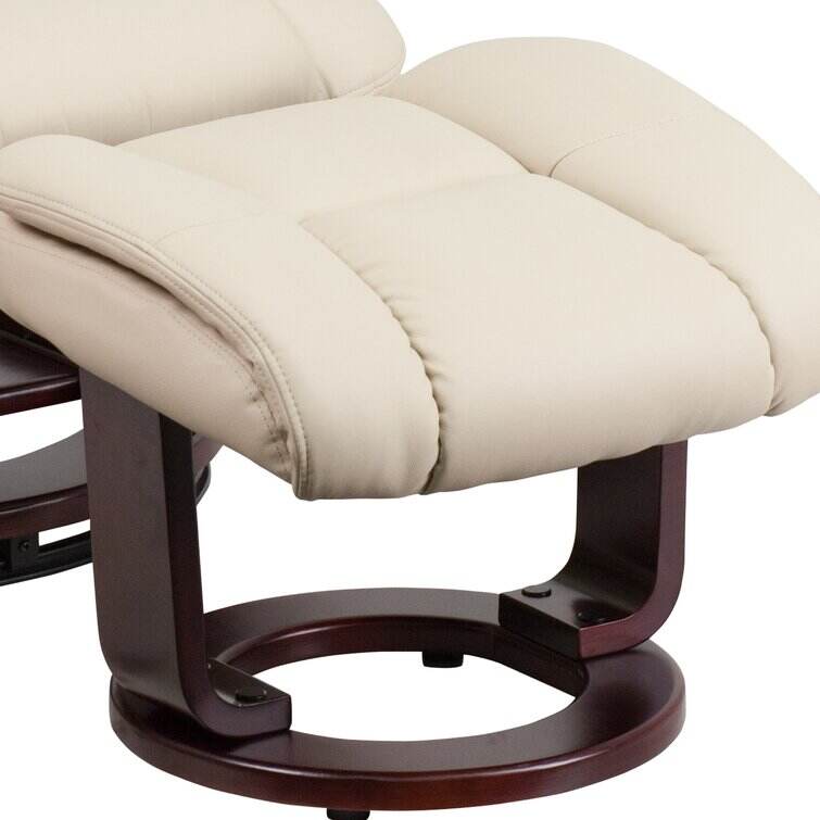 Contemporary Multi-Position Recliner and Curved Ottoman with Swivel Base