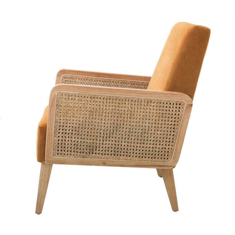 Upholstered Accent Chair with Rattan Arms