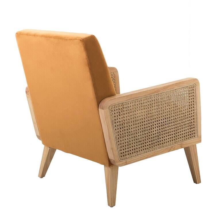 Upholstered Accent Chair with Rattan Arms