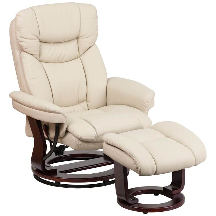 Contemporary Multi-Position Recliner and Curved Ottoman with Swivel Base