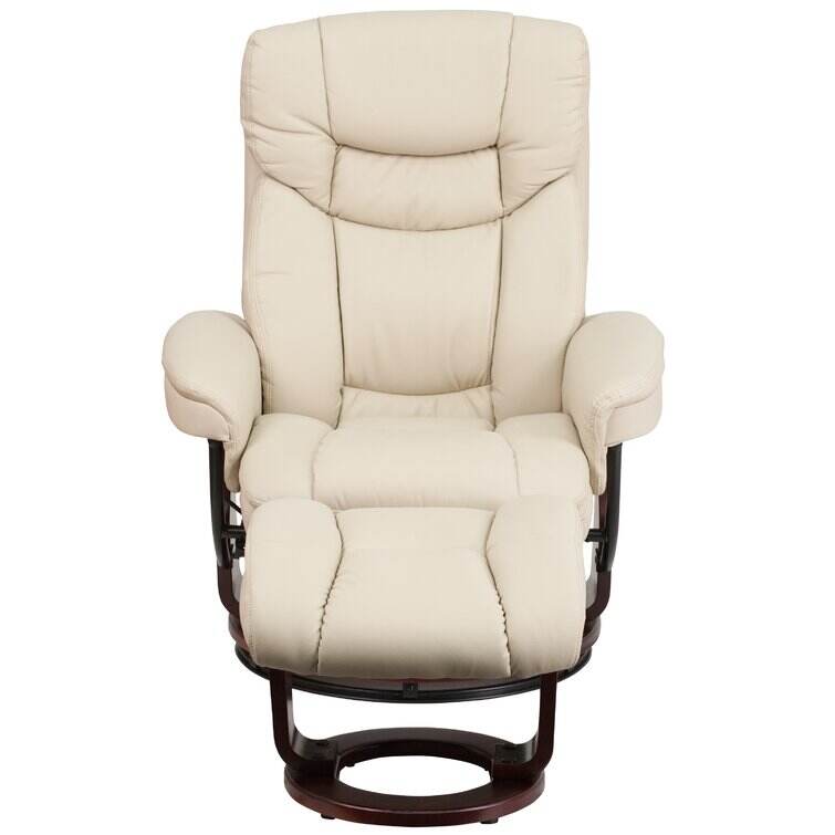 Contemporary Multi-Position Recliner and Curved Ottoman with Swivel Base