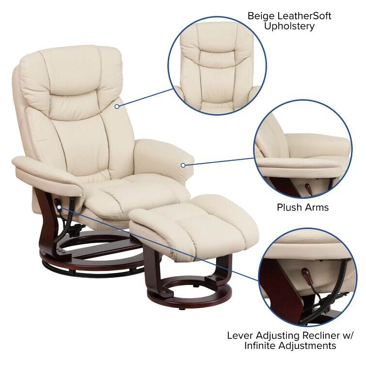 Contemporary Multi-Position Recliner and Curved Ottoman with Swivel Base