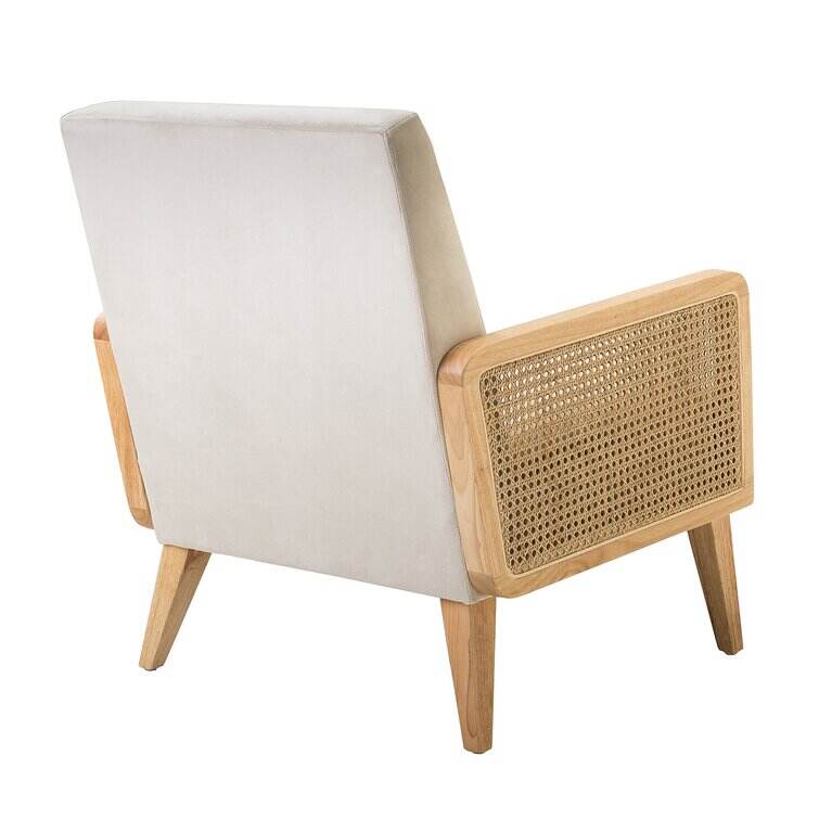 Upholstered Accent Chair with Rattan Arms