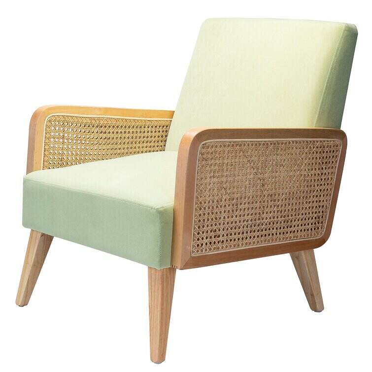 Upholstered Accent Chair with Rattan Arms